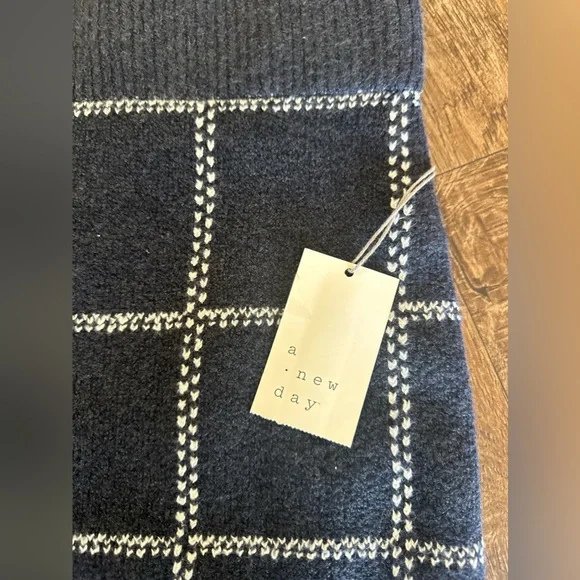 Women's Mini Sweater Skirt - A New Day Navy & White Windowpane L - Picture 2 of 7